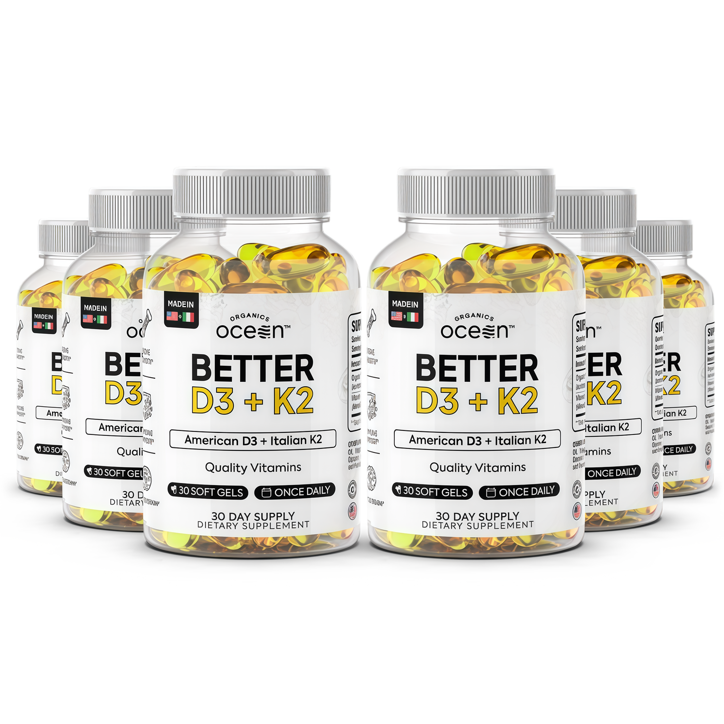 Organics Ocean Better D3 + K2-100% Organic VIT D3 and K2 Supplements with Maximum Bioavailability - Supports Bone Density, Calcium Balance, Immunity & Mood - 1-Pack, 30-Day Supply