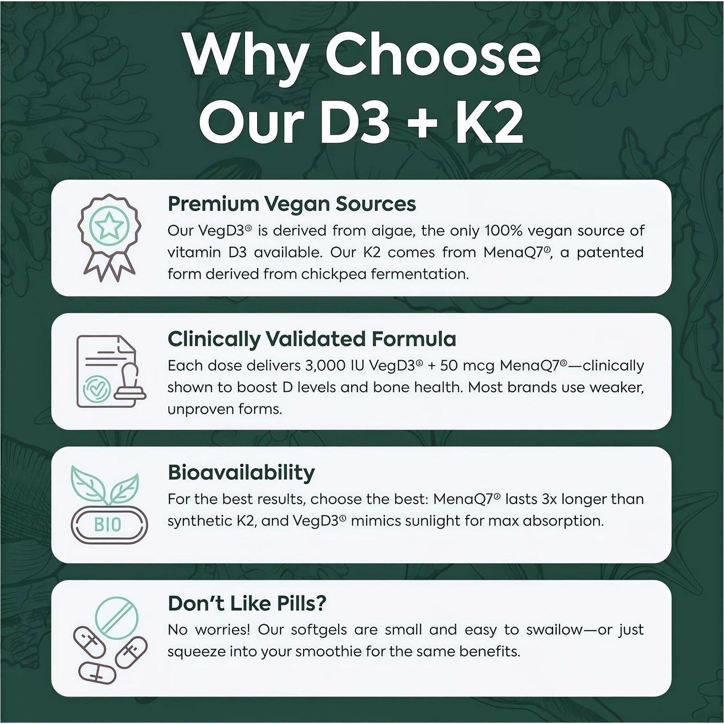 Organics Ocean Better D3 + K2-100% Organic VIT D3 and K2 Supplements with Maximum Bioavailability - Supports Bone Density, Calcium Balance, Immunity & Mood - 1-Pack, 30-Day Supply